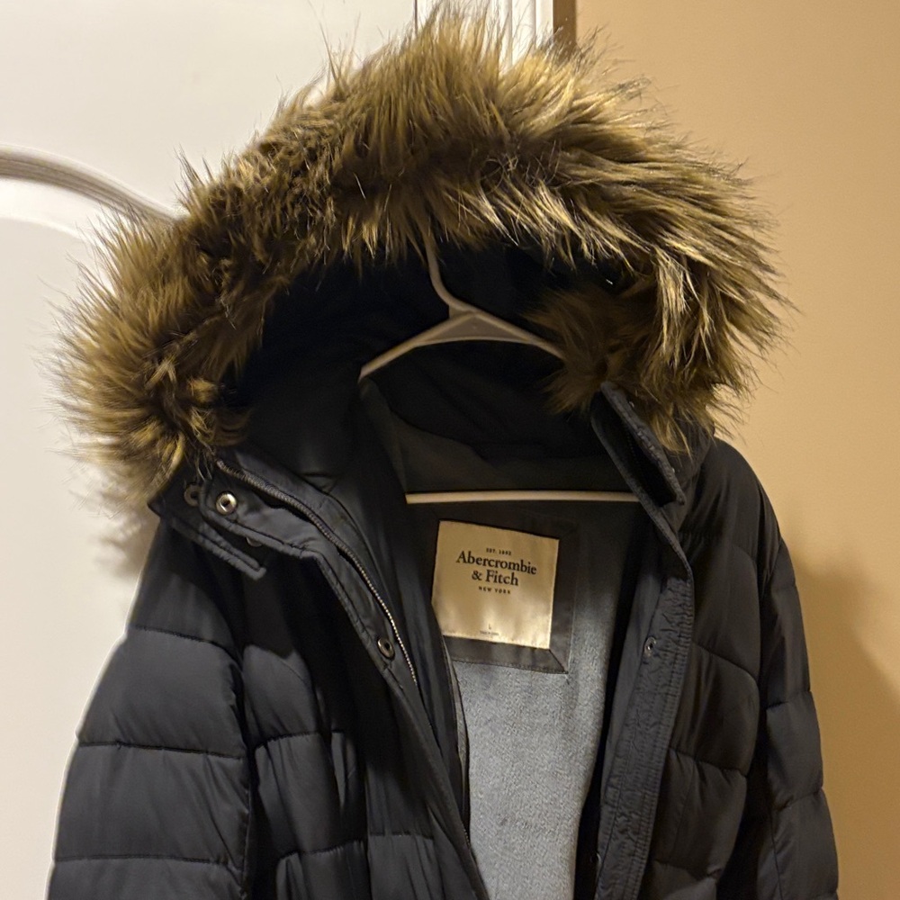 Abercrombie & Fitch Black Puffer with Brown Faux Fur Hood